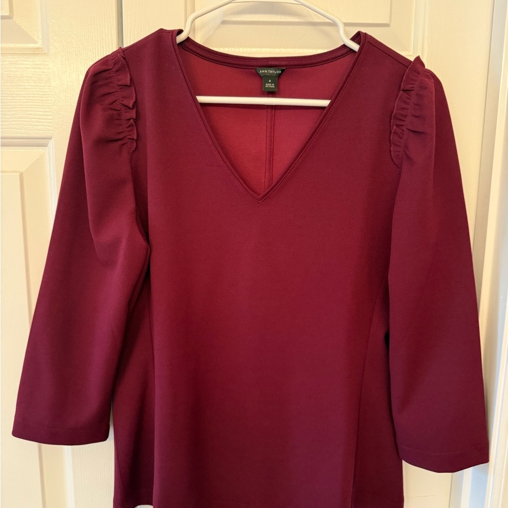 Ann Taylor Red Ruffled Blouse